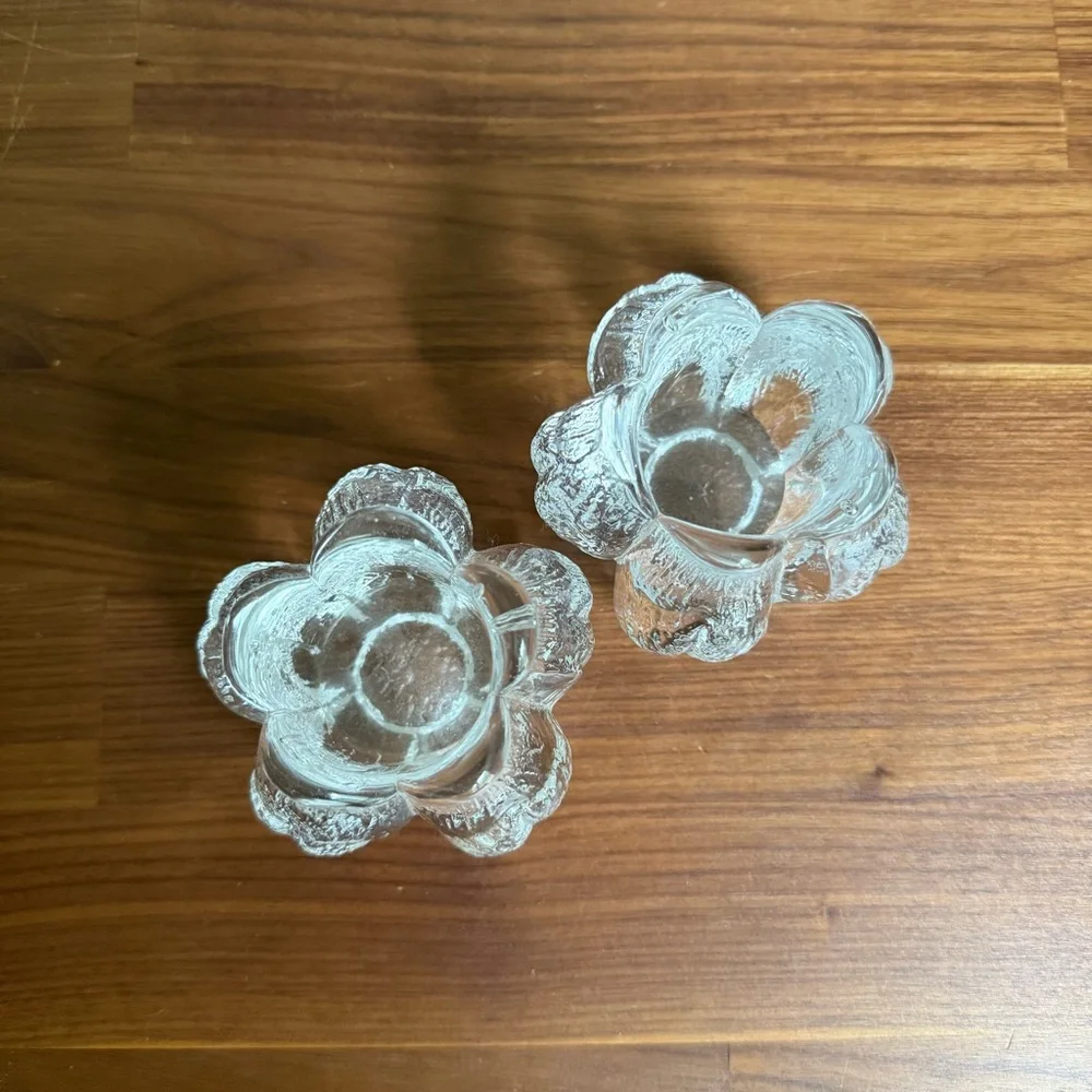 Kosta Boda Pair of Rosebud Crystal Taper Candle Holders